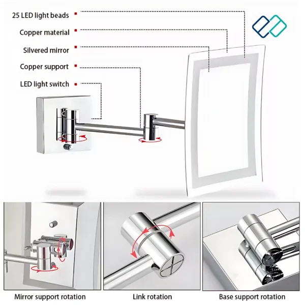 Wall Mounted Square Led Magnifying Mirror - Image 5