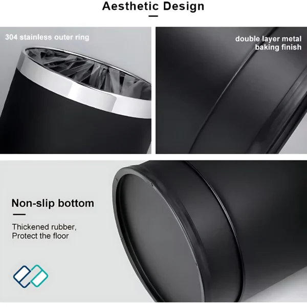 Double Layer Dustbin | Round Trash Bin With Stainless Steel Ring - Image 5