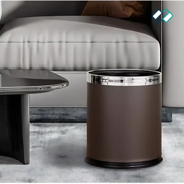 Double Layer Dustbin | Round Trash Bin With Stainless Steel Ring - Image 4