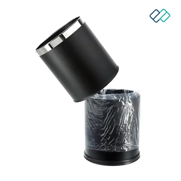 Double Layer Dustbin | Round Trash Bin With Stainless Steel Ring - Image 2