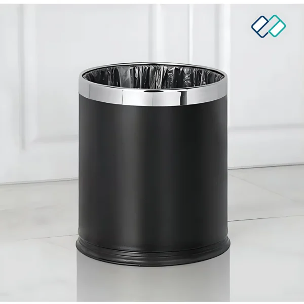 Double Layer Dustbin | Round Trash Bin With Stainless Steel Ring - Image 3